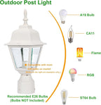 White Lamp Post Light with Planter, Solar Outdoor