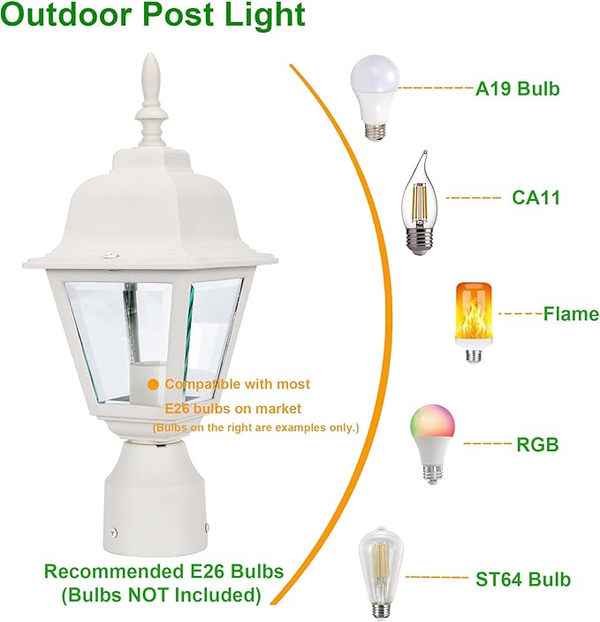 Pole Lantern for Outdoor Posts, White Waterproof