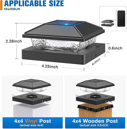 NIORSUN Solar Post Lights Outdoor, Fence Post Solar Lights Cool White, Waterproof, Garden Patio Fence Deck Decor, 4x4 Posts Cap Wood Vinyl, Black 12 Pack