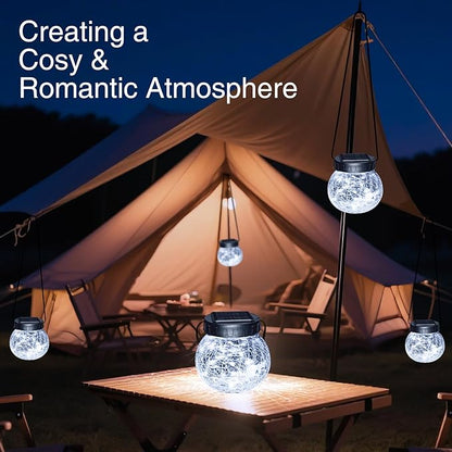 Kolpop Solar Lanterns Outdoor Waterproof 2 Pack, Hanging Solar Lights with 30 LED, Cracked Glass Hanging Globes for Garden Patio Fence Yard Christmas Tree Decoration, Cold White