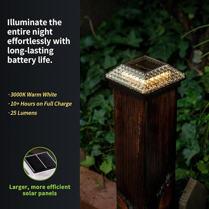 Glass Solar Post Cap Lights with Crystal Style - Decorative Deck Fence Lights for 4x4 5x5 Posts Hidden Solar Panel, Modular Design, 10Hr Runtime, IP65, Warm White, Black, 8 Pack