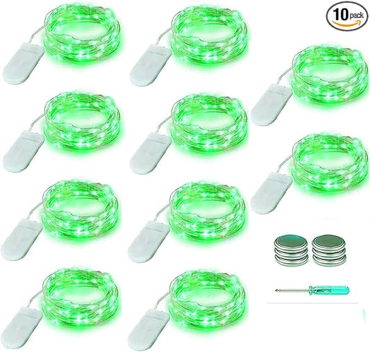10 Pack Green Fairy Lights 9.8' 30 LED Mini String Lights for Crafts, Christmas, Wedding, St Patrick's Day, Party, Costume Decoration