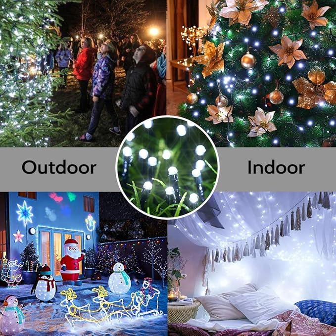 Joomer Battery Christmas Lights, 66ft 200LED Fairy Lights Battery Operated Timer 8 Modes Waterproof for Outdoor Home Garden Party Holiday Christmas Trees Decoration (White)