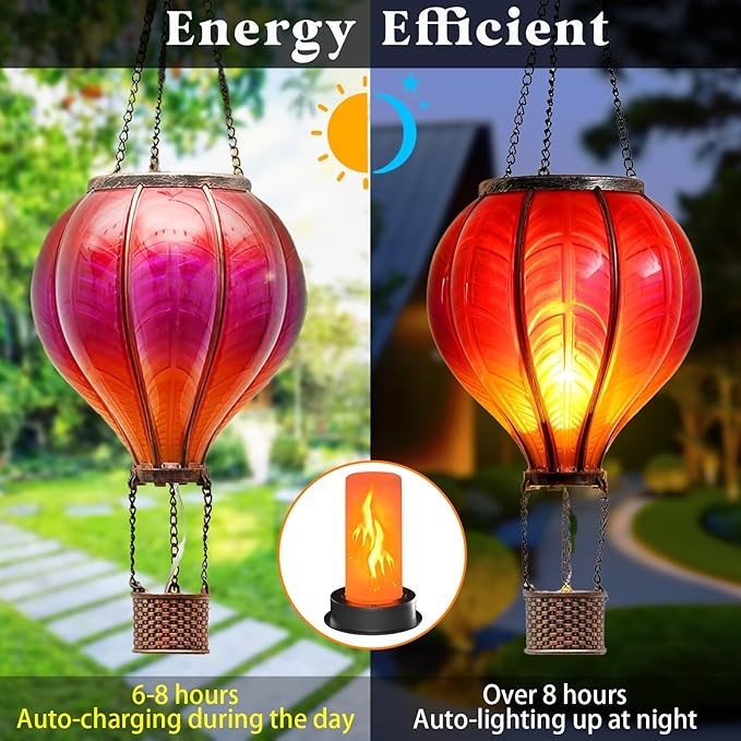 4 Pack Solar Light Replacement Top with Flickering Flame, Waterproof Solar Light Parts for Hot Air Balloon Lanterns (Fits 2.87 to 3.35 Inch Openings) Replacement Kit for Outdoor Decor Garden Patio