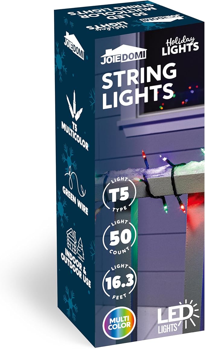 Joiedomi LED Christmas String Lights,50 Count 16.3FT Battery Operated Christmas Tree Fairy Lights with 8 Modes,Multifunction Green Wire for Xmas Decor Party Holiday House,Multicolor