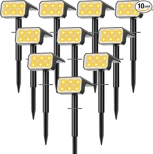 Solar Spot Lights Outdoor, [10 pack/118 LED] 4 Modes Auto On/Off Solar Landscape Spotlights, Ip67 Waterproof Solor Powered Pathway Lights for Outside Yard Garden Walkway Tree Patio (Warm White)