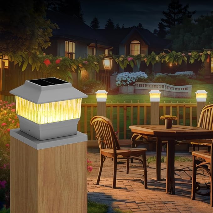 Solar Post Cap Lights 4 Pack, Modern #1: Fits True 4x4 Vinyl, 4x4 & 6x6 Wood Posts, 3 Color Temperature, 50 Lumen Waterproof Outdoor Lights for Deck Fence, Elegant White