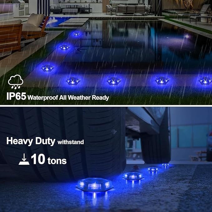 Solar Deck Lights Driveway Dock Lights 4 Pack, Waterproof Outdoor Solar Powered LED Driveway Marker Light Aluminum Warning Step Light for Sidewalk, Garden Pathway, Walkway, Yard, Marine (Blue)