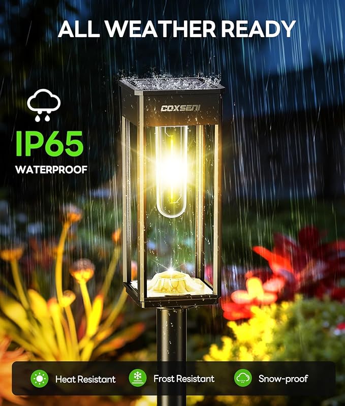 Solar Pathway Lights Outdoor IP65 Waterproof, 6 Pack 3000K LED Auto On/Off Walkway Landscape Light for Yard Lawn Garden Patio Driveway Outside Decor, Warm White
