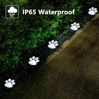 Paw Print Solar Lights - Set of 4 Pack Dog Animal Lights Waterproof,Paw Print Solar Lighting Outdoor Garden, Pet Lover’s Garden Path Lighting, Walkway Lighting for Yard (Cool White)