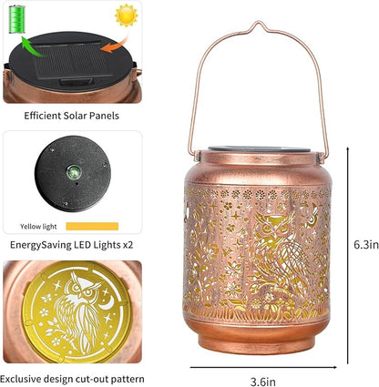 KIKUSUI Solar Owl Lanterns Outdoor Waterproof Hanging, Gifts for Mom Women Dad Men, Metal Decorative LED Lanterns for Yard, Patio, Lawn, Tabletop, Pathway, Landscape, Garden Decor