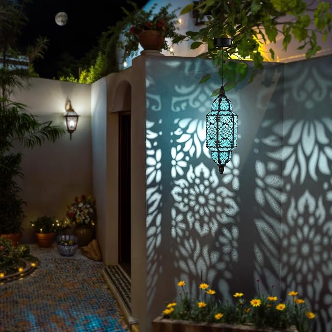 Moroccan Solar Hanging Lantern, Outdoor Pendant