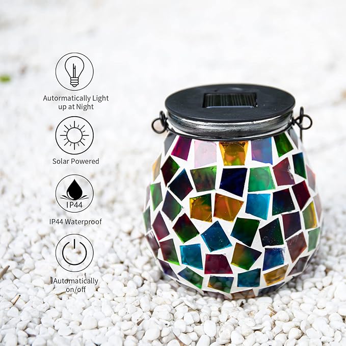 Solar Mosaic Lanterns, Porch Hanging LED Decor