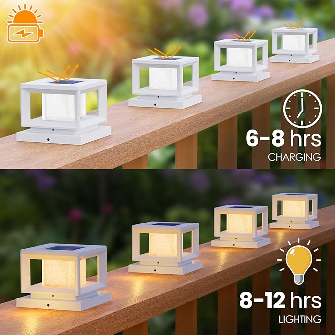 Mlambert 8 Pack Solar Post Lights Outdoor, Waterproof Fence Cap for Deck, 4x4 6x6 Wooden Vinyl Outdoor Lights with Shinning Effect, White