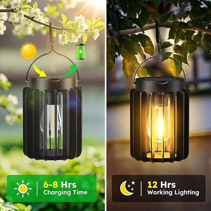 Solar Lanterns Outdoor Waterproof, Brighter Up to 12 Hrs Outdoor Hanging Solar Lights, Outside Hanging Lanterns for Garden Porch Patio Yard Decor, Gifts for Women Mom Father Black, 4 Pack