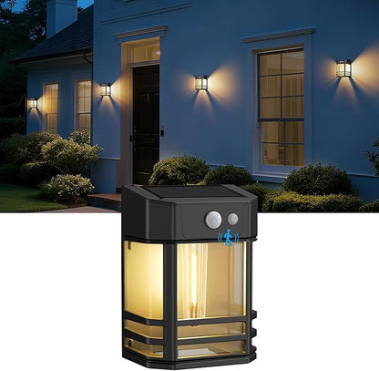 btfarm Solar Wall Lights Outdoor,3 Modes Motion Sensor Lights Dusk to Dawn, IP65 Waterproof Porch Light Solar Powered, 1200mAh Wireless Wall Mount Sconces for Outside Patio, Garage, Yard