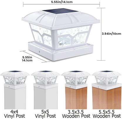 SIEDiNLAR Solar Post Cap Lights Outdoor 2 Color Modes 8 LEDs for 4x4 5x5 6x6 Posts Fence Deck Patio Decoration Warm White & Cool White Lighting White (2 Pack)