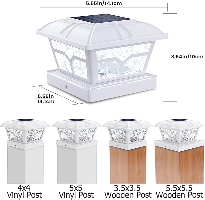 SIEDiNLAR Solar Post Cap Lights Outdoor 2 Color Modes LED for 4x4 5x5 6x6 Wooden Vinyl Posts Fence Patio Deck Decoration RGB Color Changing & Warm White Lighting White (6 Pack)