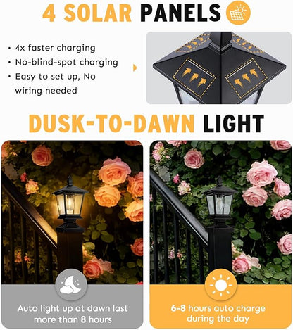 Solar Post Lights Outdoor, 120LM Solar Post Cap Lights, 3000K Solar Light Post, IP65 Waterproof Post Solar Lights for Fence, Deck, Yards, Post Decor (2 Pack)