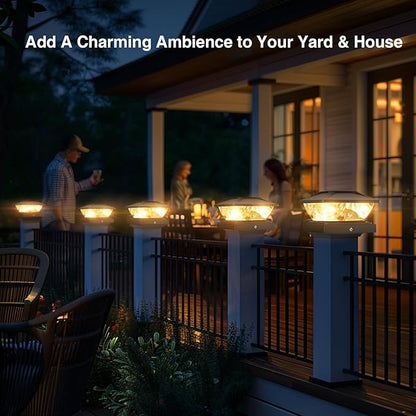Solar Post Cap Lights Outdoor: 6 Pack 48 LED Fence Post Solar Lights - Solar Powered 2 Lighting Modes 4x4 Post Solar Lights for Deck Porch Patio Garden Decor - Fit 3.5x3.5 5x5 Vinyl Wooden Lamp Post