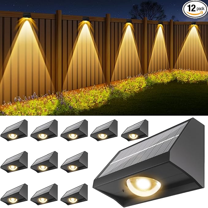 12-Pack Cool White Fence Solar Lights, Waterproof LED