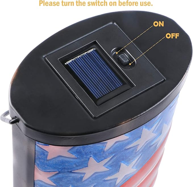 Afirst Solar Lantern Outdoor Hanging Glass Solar American Flag Lights Waterproof Led Lamp for Garden Yard Tree Desk Decor