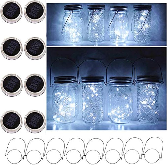 8-Pack 20 LED Mason Jar Fairy Lights, Solar Party