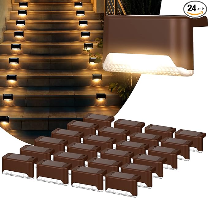 24-Pack Solar Deck Lights, Brown Waterproof LED