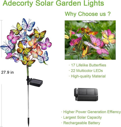 Solar Garden Stake Lights, 8-Pack 176 LED Butterfly & Flower Waterproof Yard Decor Lights