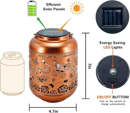 Butterfly Solar Lanterns Outdoor Waterproof Hanging Solar Lights Butterfly Gifts for Women Men Metal Decorative LED Butterflies Lanterns for Yard, Patio, Lawn, Tabletop, Landscape Pathway Garden Decor