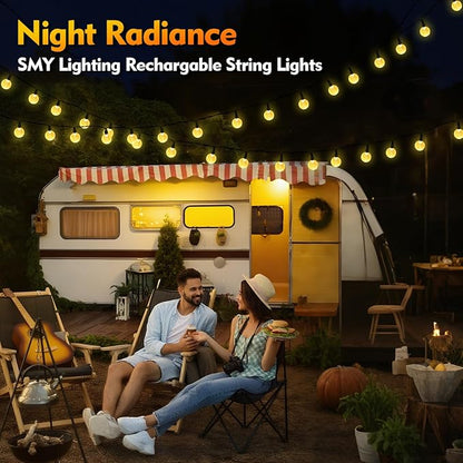 SMY Lighting 22FT*2 Rechargeable Battery Operated 50 LED Crystal Globe String Lights Outdoor/Indoor,Patio Hanging Lights with Remote Timer,Waterproof 8 Lighting Modes for Camping Garden Christmas