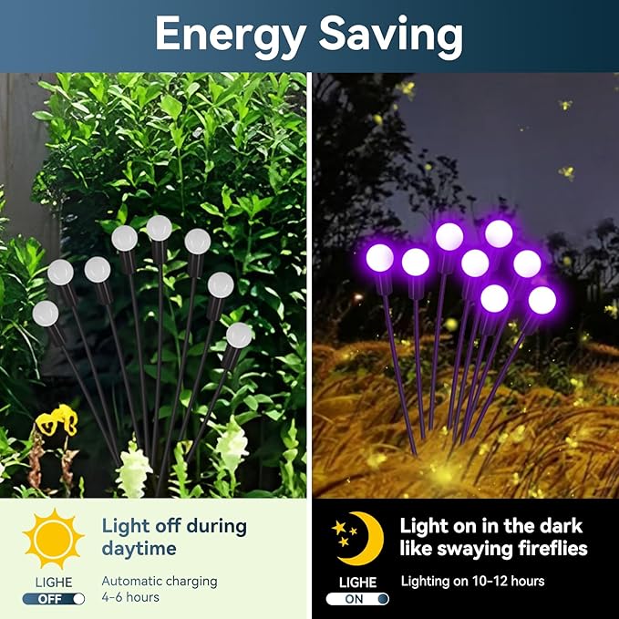 Solar Garden Lights Outdoor Waterproof, 2 Pack 16 LED Swaying Light Firefly Light Outdoor Decor Lights for Pathway Party Christmas Decoration, Unique Gifts for Women, Purple