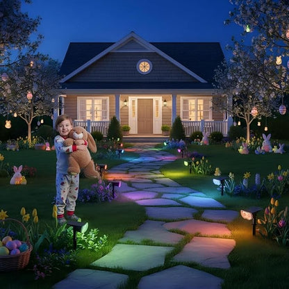 Linkind Solar Lights Outdoor Waterproof IP65, StarRay RGB Solar Spot Lights Outdoor, Color Changing Outdoor Solar Lights for Yard, Garden, Pathway, Holiday Decorations (Multicolor, 6 Pack)