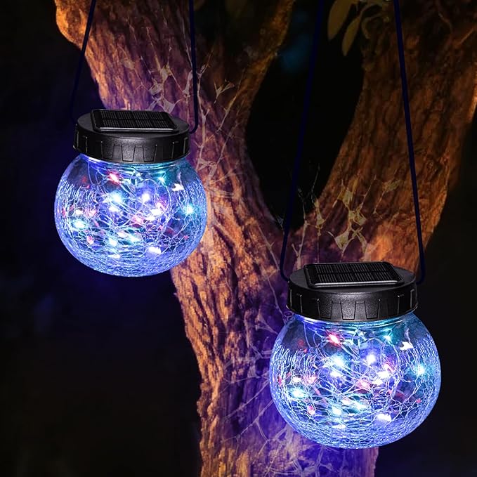 Crackle Solar Lantern Set 2-Pack, Classic Yard Lighting