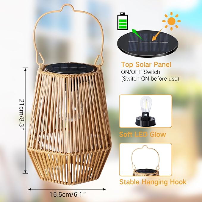Solar Lanterns Outdoor Waterproof, Hanging Rattan Woven Solar Lights with Auto On/Off, Decorative Gifts for Garden, Yard, Patio, Tree, Porch, Lawn, Pathway & Outside Tabletop Decor