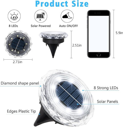 echosari Solar Ground Lights 6 Pack, Upgraded Solar Garden Lights Auto ON/Off Landscape Lighting Outdoor In-Ground Lights Waterproof Long Lasting for Pathway Walkway Patio (Cool White)