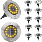 12-Pack Solar Ground Disk Lights, Waterproof LED