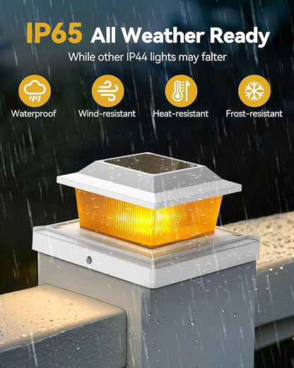 Solar Post Cap Lights Outdoor for 3.5x3.5 4x4 5x5 Wood/Vinyl Posts, 18 Pack Fence Post Solar Lights with Flickering Flame & Warm Modes for Deck/Garden/Patio, IP65 Waterproof - White