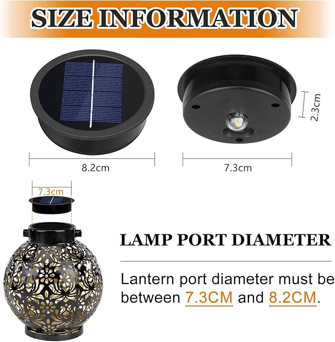 2-Pack Solar Light Replacement Top, Replacement Solar Light Parts for Lantern (Top 3.23 Inch, Bottom 2.9 Inch), Waterproof LED Replacement for Outdoor Garden, Pathway, Yard Lights & Decor