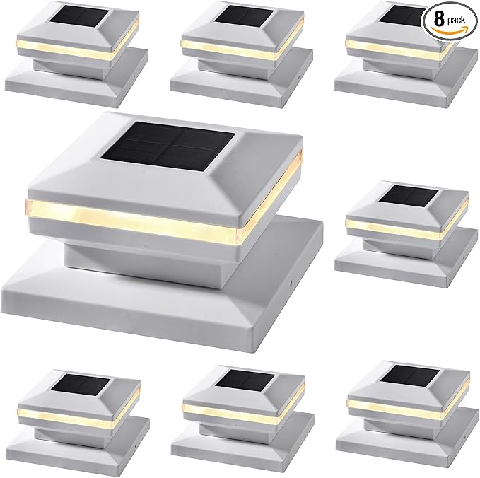 Solar Post Cap Lights 8-Pack, Waterproof LED