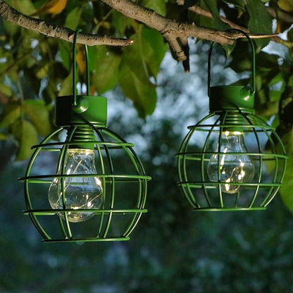 2 Pack Solar Lanterns Outdoor Hanging Lights, Metal Solar Lantern Outdoor Waterproof Auto On/Off Solar Light for Patio Backyard Pathway Porch, Green