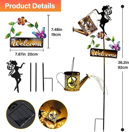 ZKLiLi Solar Hummingbird Watering Can Gifts with Lights,Outdoor Garden Fairy Welcome Sign Decor Waterproof 8 Lighting Modes for Patio Yard Porch Lawn Pathway Walkway Statues Outdoor Garden Gifts