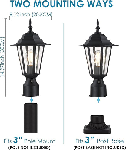 GRUENLICH Dusk to Dawn Outdoor Post Lights, Modern Black Exterior Lamp Post Light Fixture, Anti-Rust Aluminum Pole Lantern for Garage Front Yard, 1 Pack