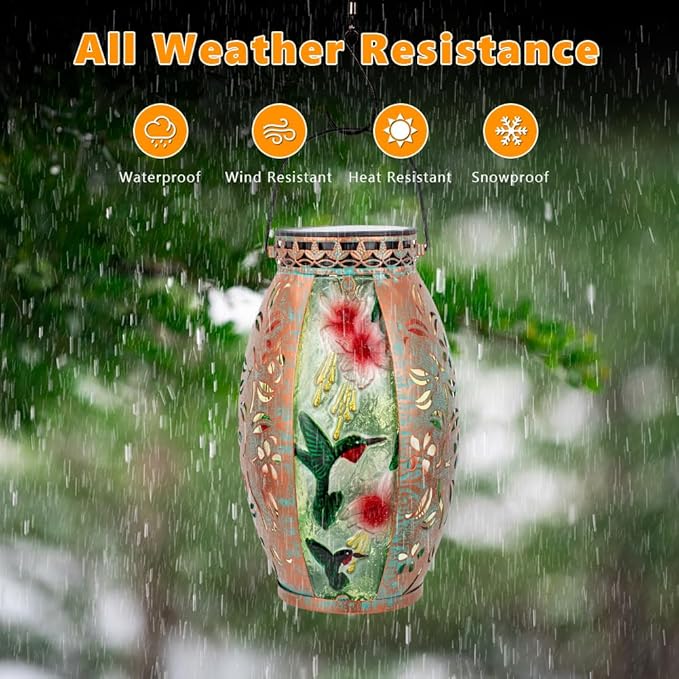 STARSOUL Solar Lantern Outdoor Waterproof, Hanging Solar Lantern for Patio Garden Yard Decor, Hummingbird Garden Decor, Hummingbird Gift for Women