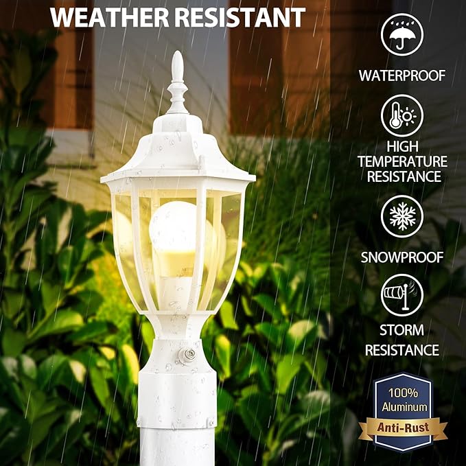 Lamomo Outdoor Post Lights, 2 Packs Dusk to Dawn Lamp Post Light Fixture, Waterproof Aluminum White Lamp Posts Outdoor Lighting Pole Lantern for Yard Patio Pathway Garden