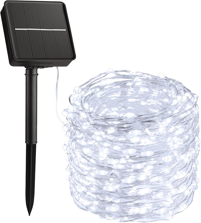Minetom Solar Fairy String Lights, 33ft 100 LED Waterproof Outdoor Lights for Patio & Wedding, Pure White