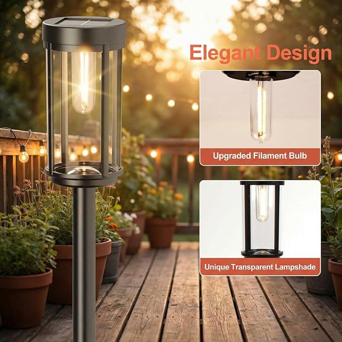 Sparkblaze 12 Pack Solar Pathway Lights Outdoor, Modern Classic Solar Garden Lights, Auto On/Off Landscape Lighting for Yard, Lawn, Patio, Walkway, Waterproof Solar Stake Lights. (12, Warm White)