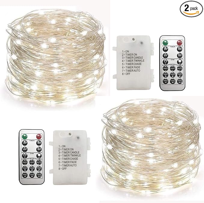 2-Pack Christmas LED String Lights, Waterproof Timer Lights
