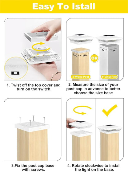 T-SUN 4x4 Post Cap Lights 18 Pack for Vinyl/Wooden Fence,Outdoor Waterproof Warm & Cool White, Deck Solar Post Lights for Patio Garden Yard Lighting