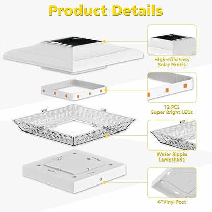 T-SUN 4x4 Solar Post Cap Lights Outdoor 24 Pack, Warm White LED Fence Post Solar Lights Fit for 4x4 Vinyl Posts, Waterproof Deck Light Solar Powered for Garden Patio Gate Porch